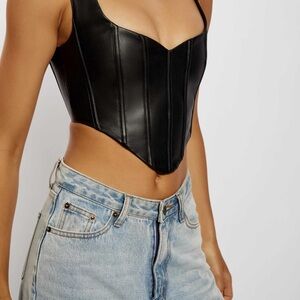 Meshki Kali Faux Leather Corset Top Black Cropped Bustier Vegan Leather Size M